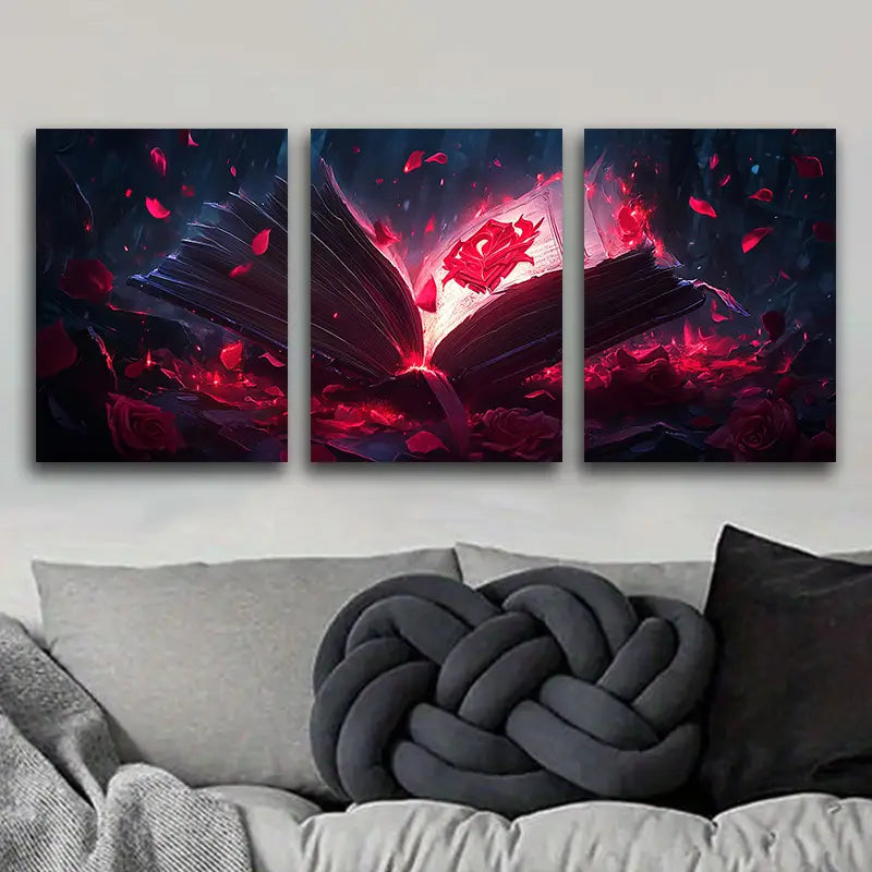 3pcs Red Grimoire Design Metal Print Ready to Hang Art