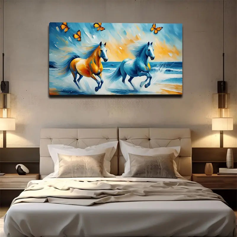 Two Galloping Horses Exquisite Wall Art Canvas Office Home Room Framed 120x60cm