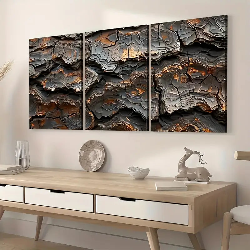 3pcs Modern Art Style Abstract Tree Exterior Texture Art Wall Art Set Canvas Framed 40x60cm - High Quality Print 100% Australian Made Wall Canvas Ready to Hang
