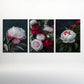 3pcs Oil Paintings with Peonies, Roses & Lush Greenery Metal Print Ready to Hang Art
