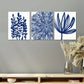 3pcs Watercolor Blue Flower & Leaves Classic Design Metal Print Ready to Hang Art