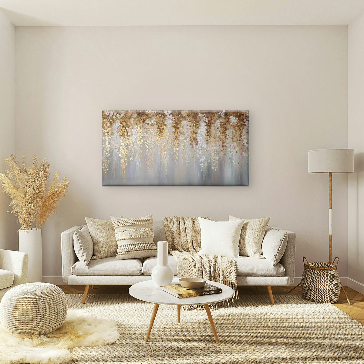 Golden Rainfall Abstract Art Wall Art Canvas Office Home Room Framed 120x60cm