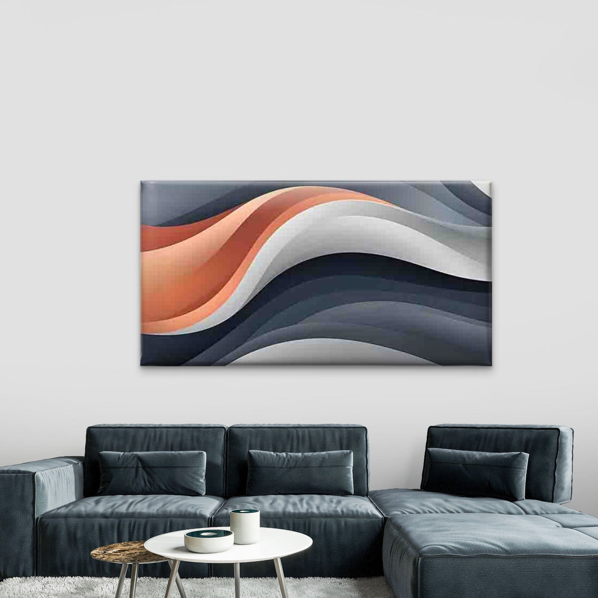 Gradient Wave Pattern Wall Art Canvas Office Home Room Framed 80x45cm