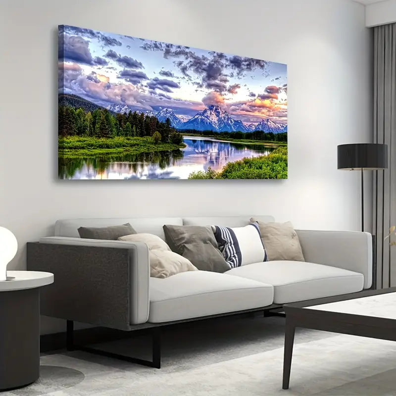 Grand Teton National Park Oxbow Bend Mountain River Forest Scenery Wall Art canvas office home room framed 120x60cm