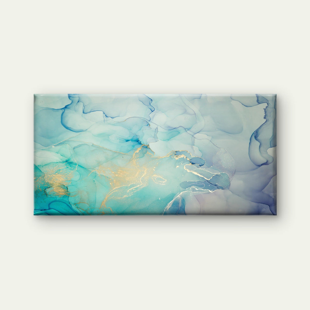 Turquoise Gold Alcohol Ink Wall Art Canvas Office Home Room Framed 120x60cm