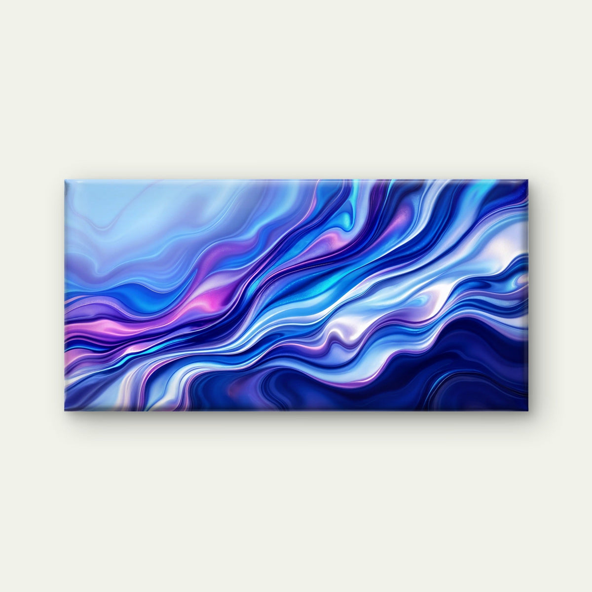 Blue Purple Fluid Waves Wall Art Canvas Office Home Room Framed 120x60cm