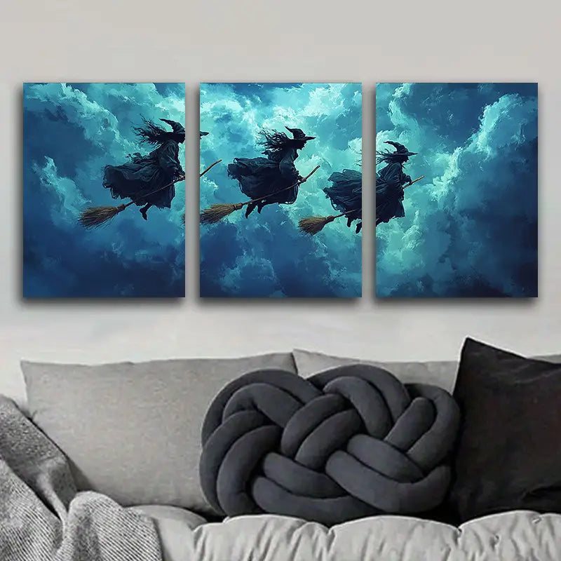 3pcs Witch Night Sky Metal Print Ready to Hang Art