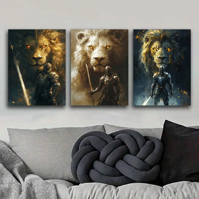 3pcs Knight in Armor Design Metal Print Ready to Hang Art