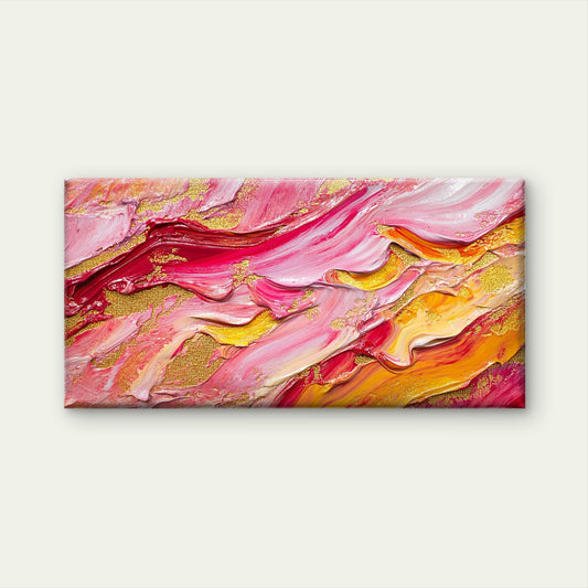 Abstract Rose Wave Gold Wall Art Canvas Office Home Room Framed 80x45cm