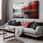Red Forest White Clouds Blue Sky River Wall Art canvas office home room framed 120x60cm
