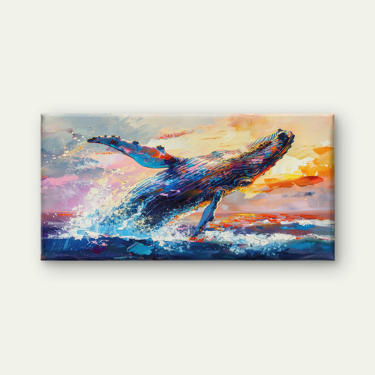 Whale Breaching At Sunset Wall Art Canvas Office Home Room Framed 120x60cm