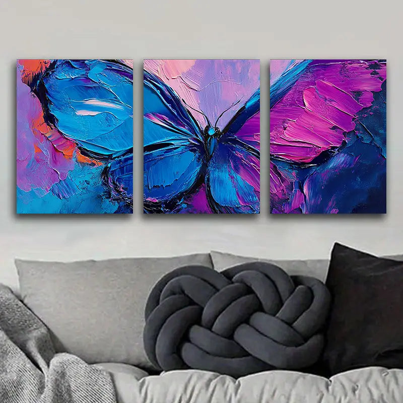 3pcs Abstract Butterfly Metal Print Ready to Hang Art
