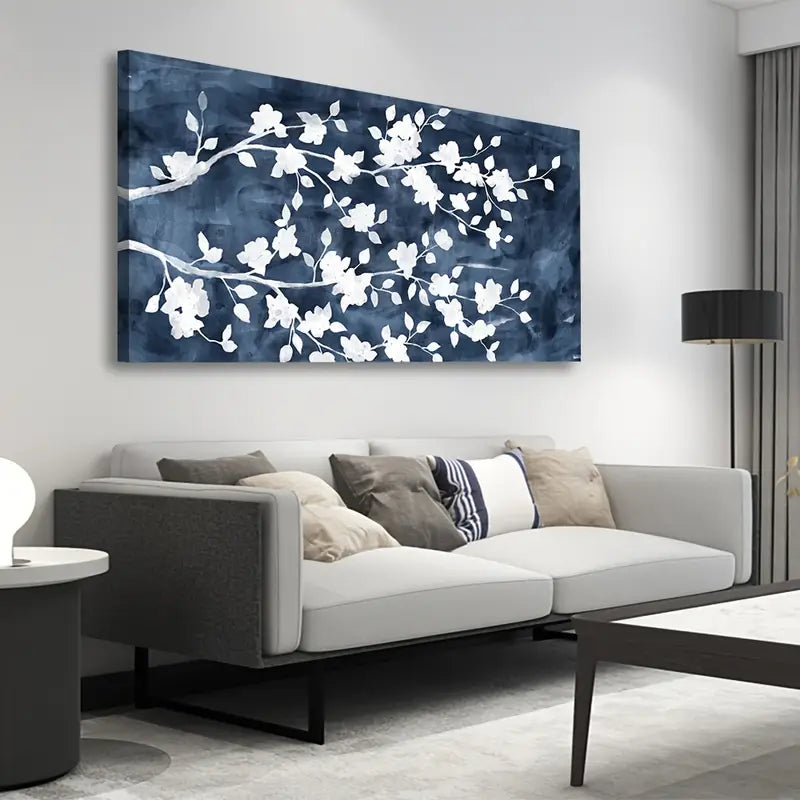 Modern Abstract White Floral Gray White Tree Wall Art canvas office home room framed 120x60cm