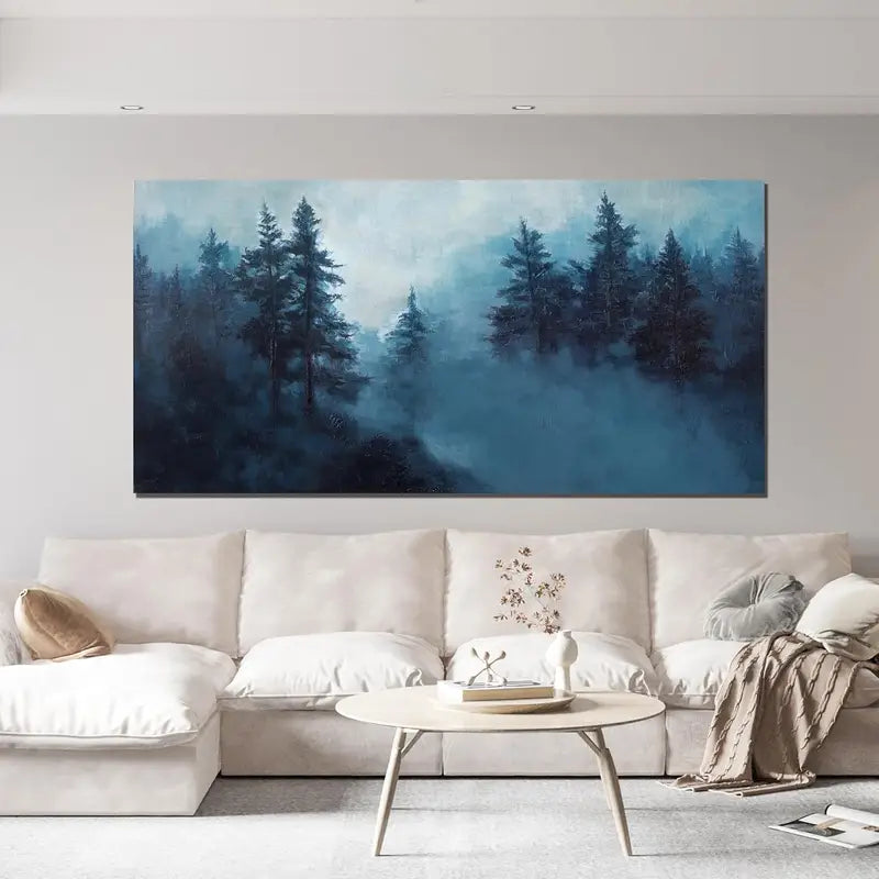 Foggy Forest Black & White Nature Wall Art canvas office home room framed 120x60cm