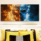 3pcs Featuring a Fiery Skull And an Icy Skeleton Head Metal Print Ready to Hang Art