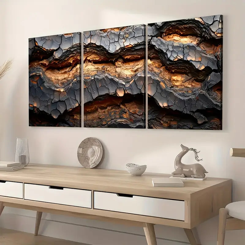 3pcs Modern Fashion Abstract Crack Art Wall Art Set Canvas Framed 40x60cm - High Quality Print 100% Australian Made Wall Canvas Ready to Hang