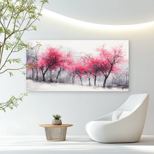 Pink Plum Blossom Trees Wall Art Canvas Office Home Room Framed 80x45cm