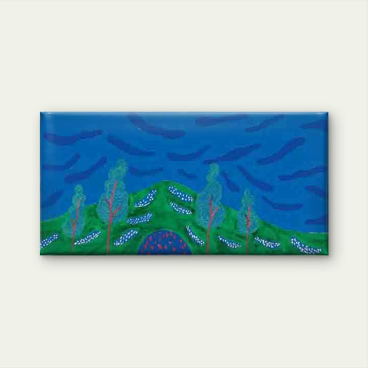 Abstract Landscape with a Blue Wall Art Canvas Office Home Room Framed 80x45cm