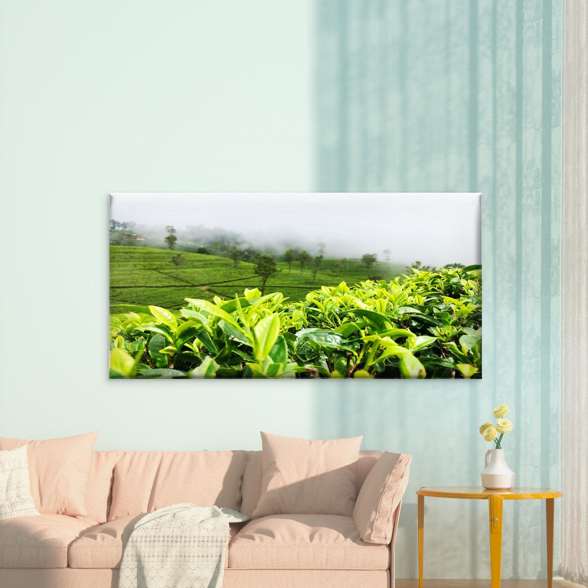 Green Tea Plantation View Wall Art Canvas Office Home Room Framed 120x60cm