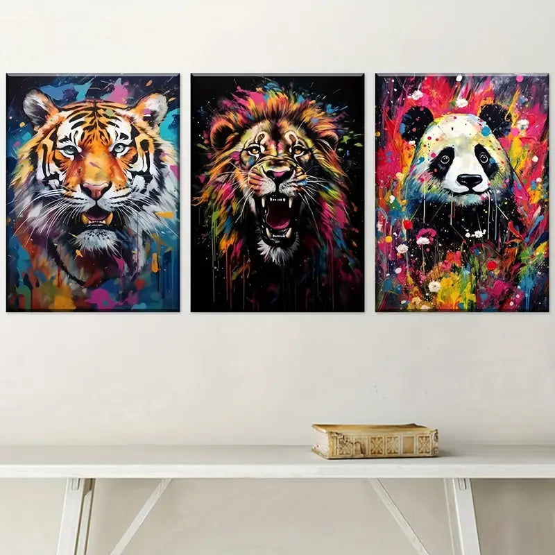 3pcs Modern And Stylish Animal Abstract Art Wall Art Set Canvas Framed 40x60cm - High Quality Print 100% Australian Made Wall Canvas Ready to Hang