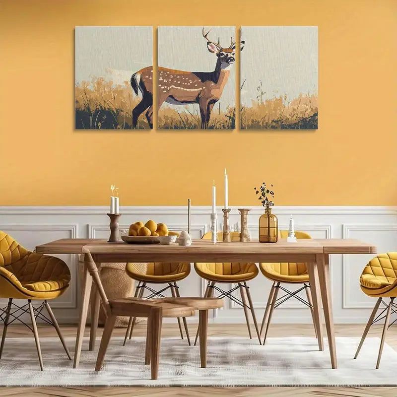 3pcs White-Tailed Deer in Natural Habitat Unique Metal Print Ready to Hang Art