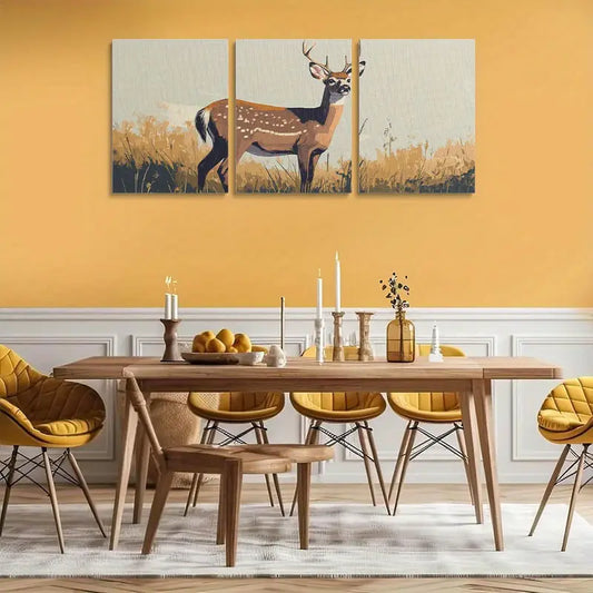 3pcs White-Tailed Deer in Natural Habitat Unique Metal Print Ready to Hang Art