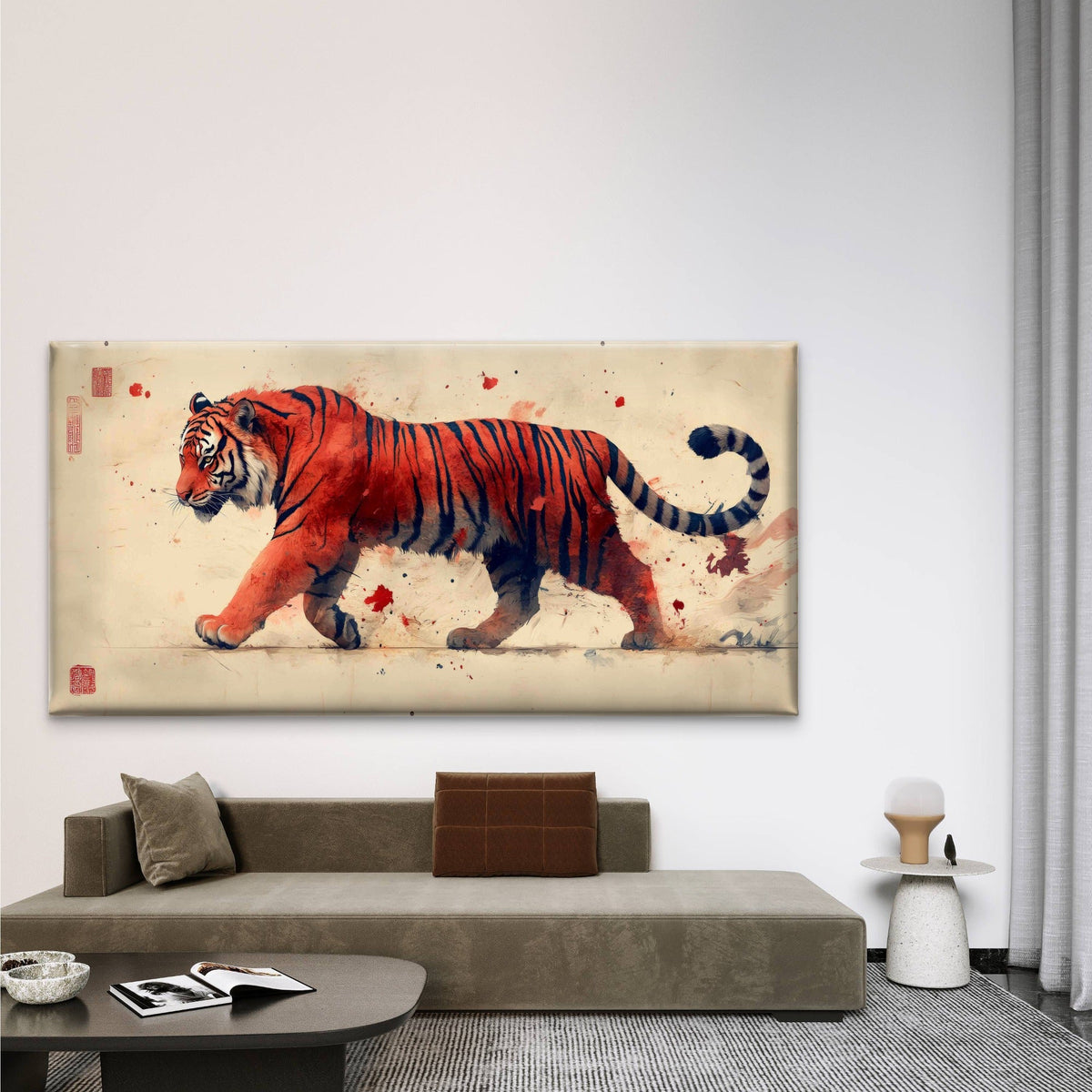 Chinese Tiger Painting Wall Art Canvas Office Home Room Framed 80x45cm