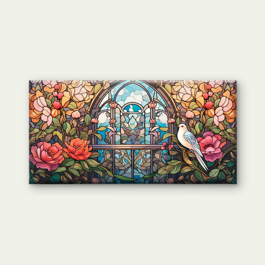 White Bird Floral Arch Wall Art Canvas Office Home Room Framed 80x45cm