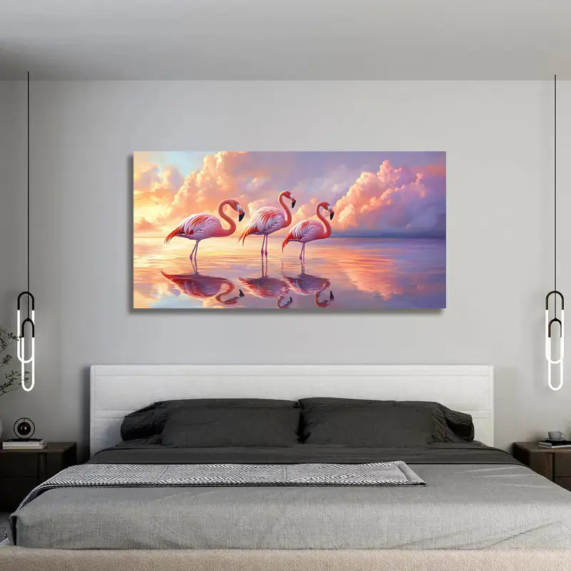 Modern Abstract Flamingo Sunset Wall Art wall canvas office home room framed 120x60cm