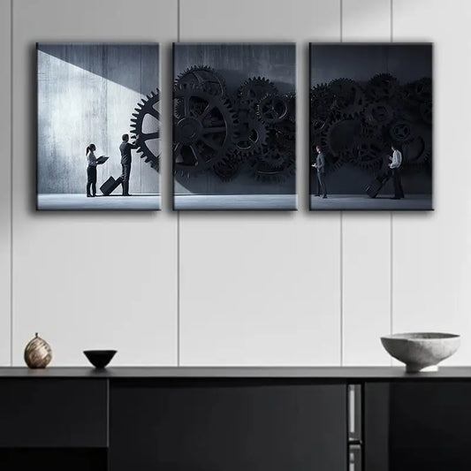 3pcs Luxurious Mechanical System Metal Print Ready to Hang Art