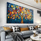 Tree of Life Circular Design in Blues & Oranges Wall Art wall canvas office home room framed 80x45cm