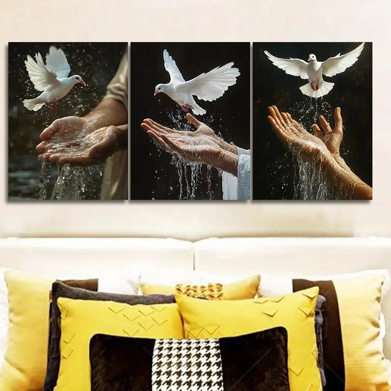 3pcs Peace Dove on Hand Design Metal Print Ready to Hang Art