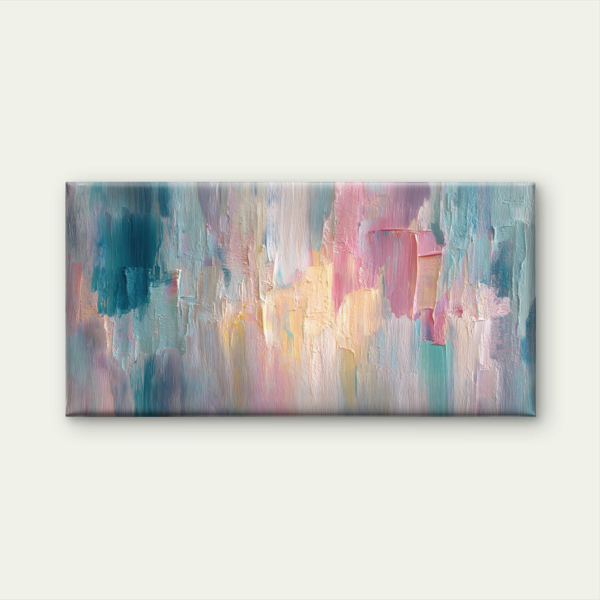 Pastel Pink Teal Abstract Palette Wall Art Canvas Office Home Room Framed 80x45cm