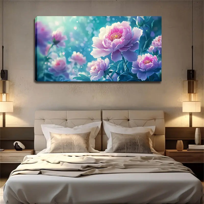 Multiple Blooming Pink Peonies Wall Art Canvas Office Home Room Framed 120x60cm