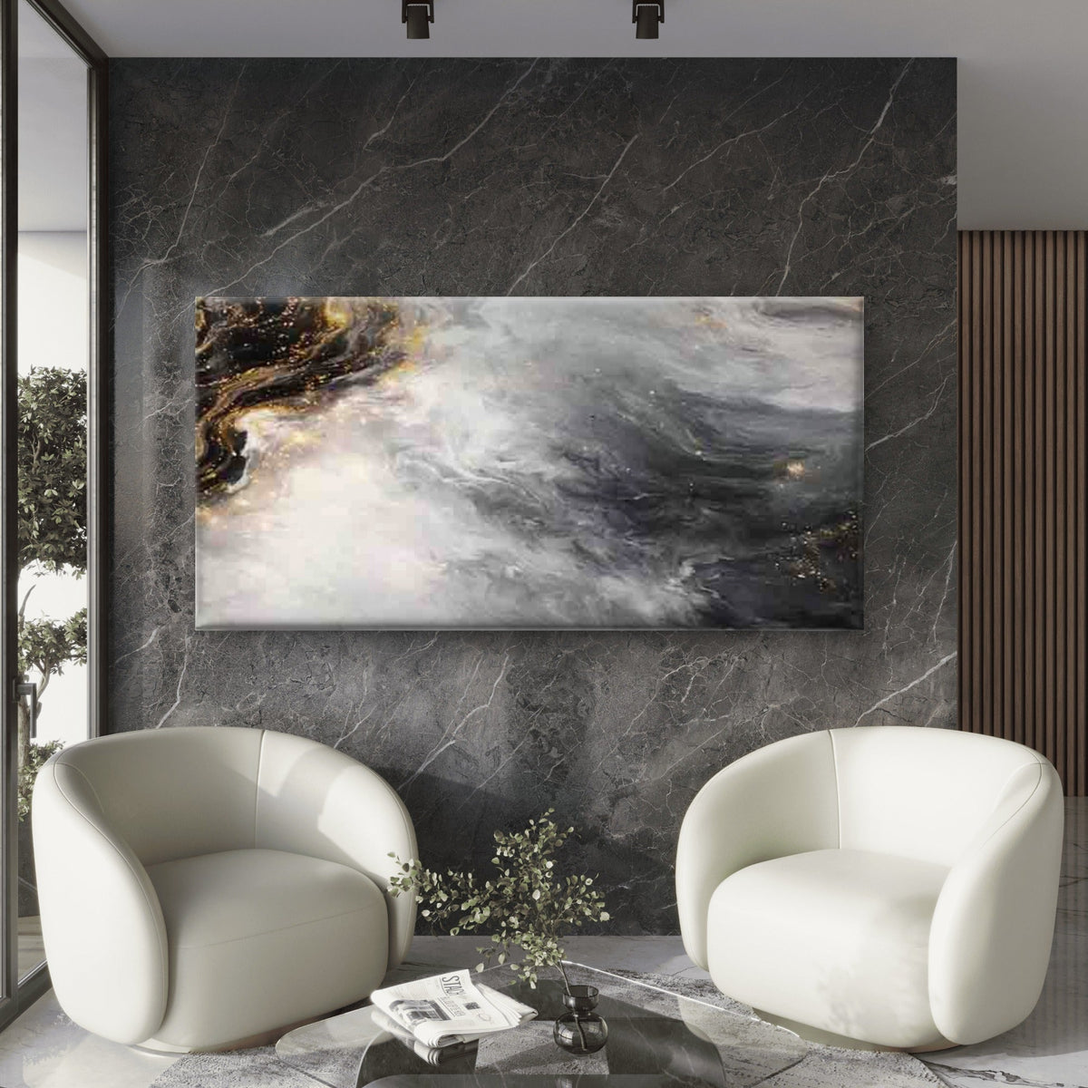 Elegant Marble Artwork Modern Wall Art Canvas Office Home Room Framed 120x60cm