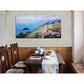 Blue Coastal Vibrant Flowers & Sailboats Ocean Seascape Wall Art canvas office home room framed 120x60cm