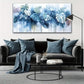 Blue Monstera Leaf Abstract Nature Vibrant Botanical Wall Art canvas office home room framed 120x60cm