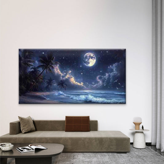 Palm Trees, Starry Night Sky Wall Art Canvas Office Home Room Framed 80x45cm