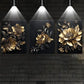 3pcs Elegant Black & Golden Big Floral Metal Print Ready to Hang Art
