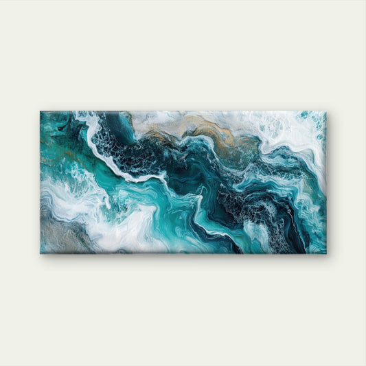 Ocean Wave Fluid Art Painting Wall Art Canvas Office Home Framed 80x45cm