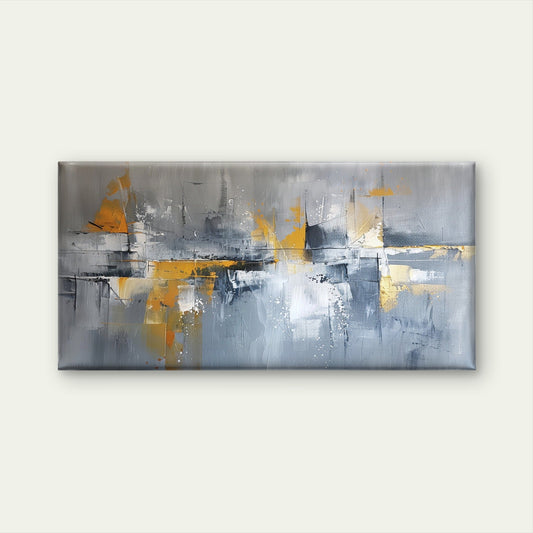 Abstract Gray Yellow Painting Wall Art Canvas Office Home Framed 80x45cm