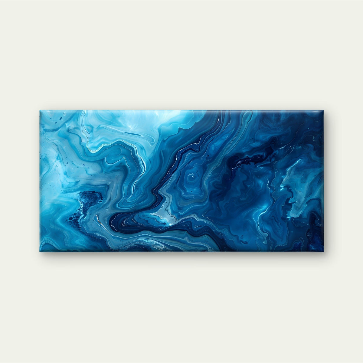 Navy Teal Fluid Swirl Painting Wall Art Canvas Office Home Framed 80x45cm