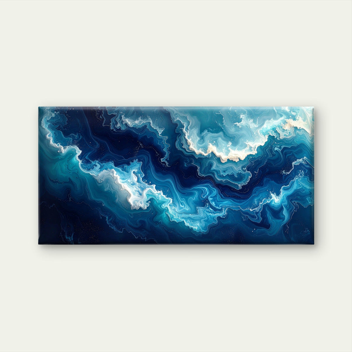 Abstract Blue Ocean Fluid Wave Wall Art Canvas Office Home Framed 120x60cm