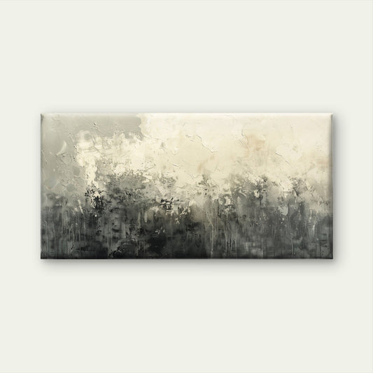 Abstract Black Grey and Beige Paint Wall Art Canvas Office Home Framed 80x45cm