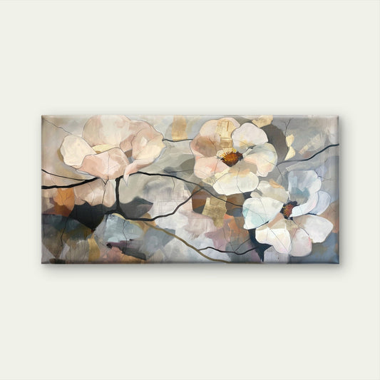 Abstract Blush Pink and Cream Floral Wall Art Canvas Office Home Framed 80x45cm
