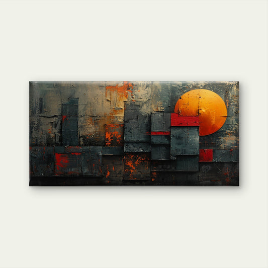 Abstract Industrial Skyline Red Sun Wall Art Canvas Office Home Framed 80x45cm