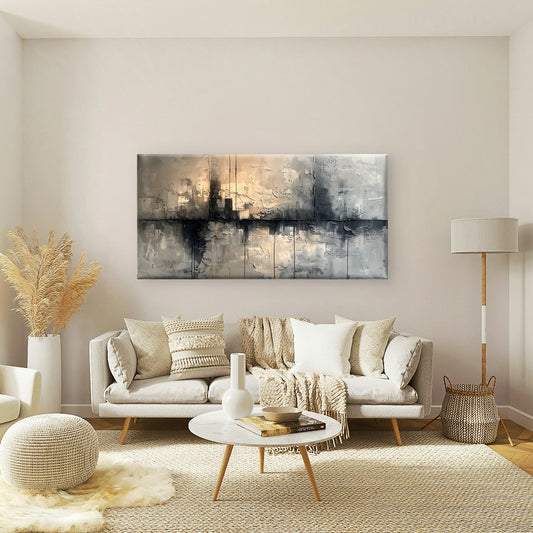 Abstract Grey and Gold Cityscape Wall Art Canvas Office Home Framed 80x45cm