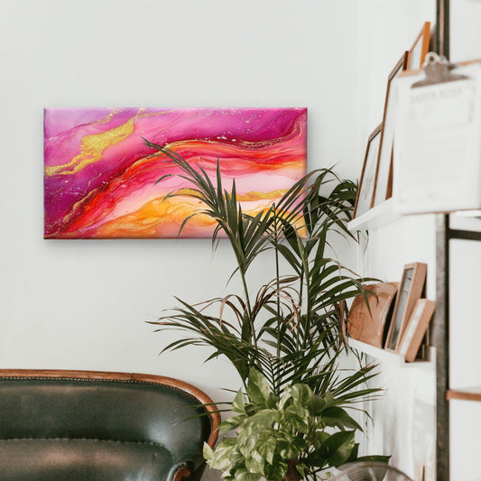 Abstract Magenta Pink and Orange Wall Art Canvas Office Home Framed 80x45cm