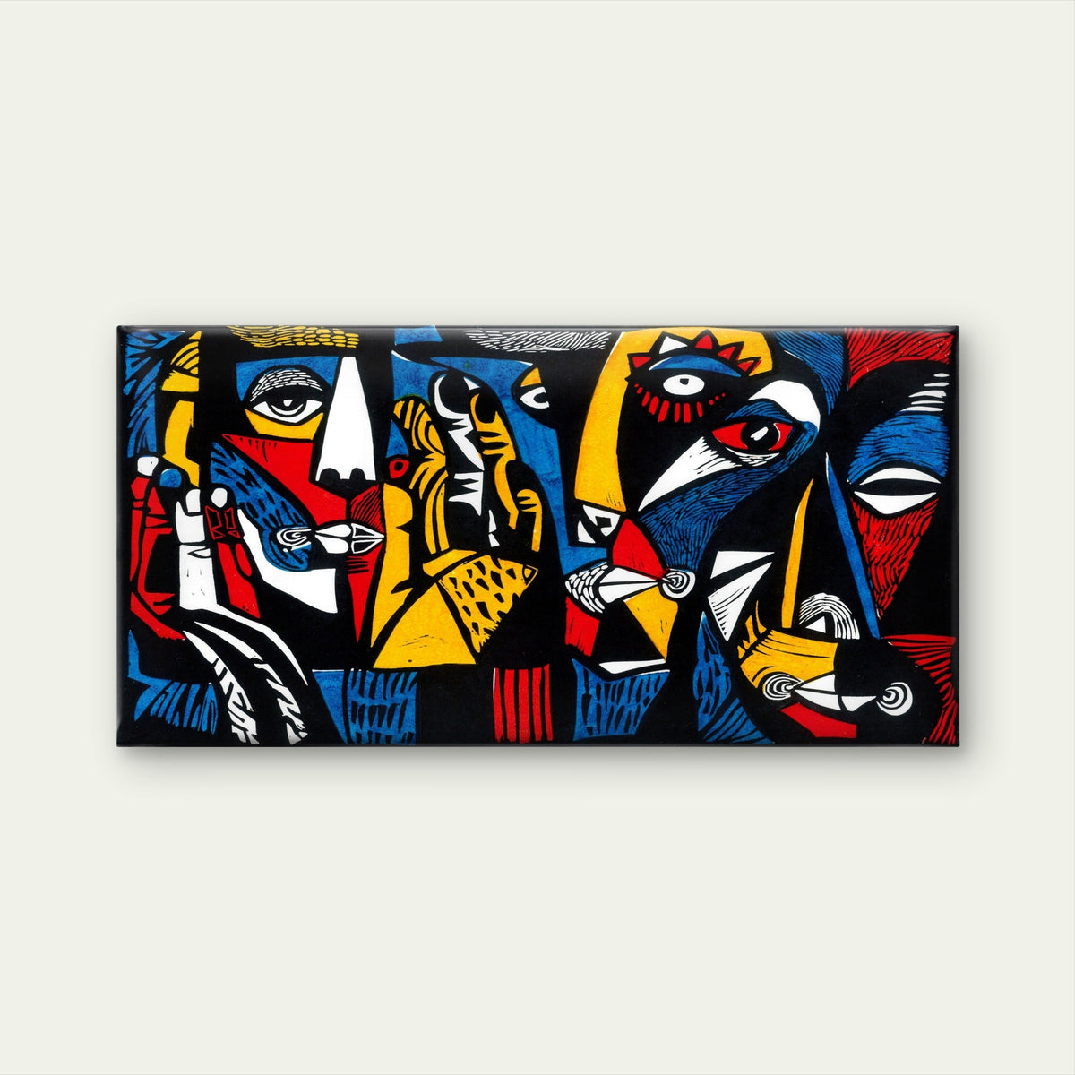 Cubist Expressionist Abstract Faces Wall Art Canvas Office Home Framed 80x45cm