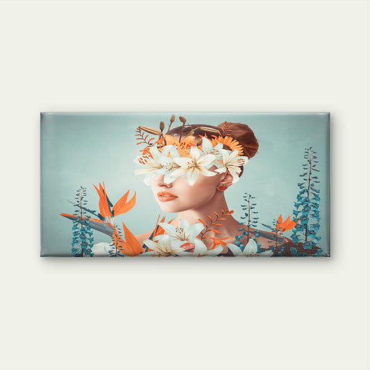 Abstract Surreal Floral Veil Muse Wall Art Canvas Office Home Framed 80x45cm
